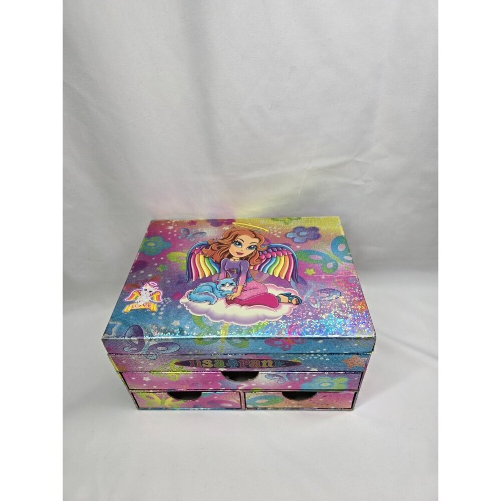 VTG Lisa frank Angel W/ Kitty Chest Organizer Jewelry Box Trinket Box Stash Box